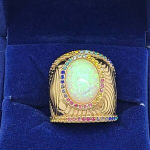 Kurt Geiger Rainbow Pave Gold Irridescent Stone Cocktail Ring size 7 NWT! NEW!